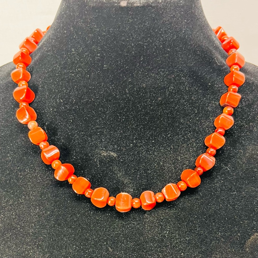 Source Unknown Orange Red Chunky Beaded Necklace
